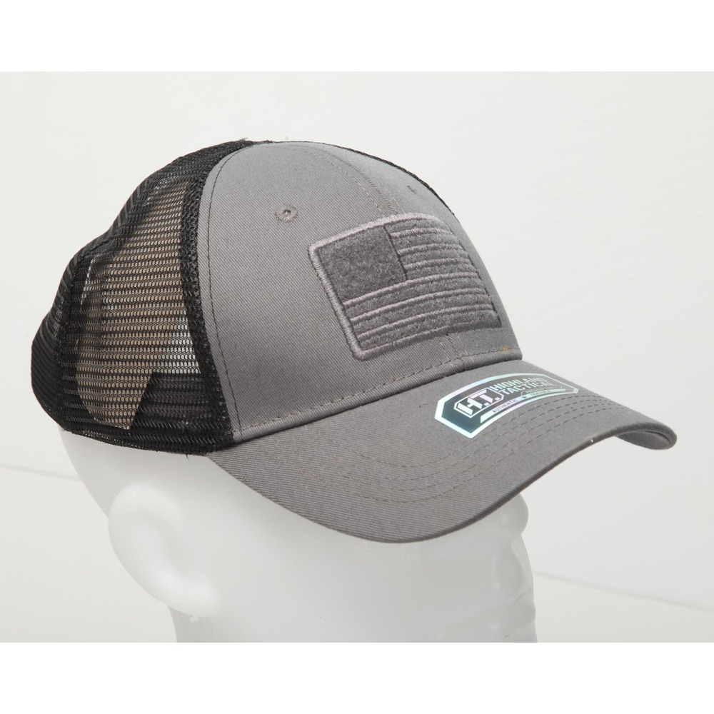 Highland Tactical Men's Grey Black Mesh Snapback Hat Trucker Cap American Flag